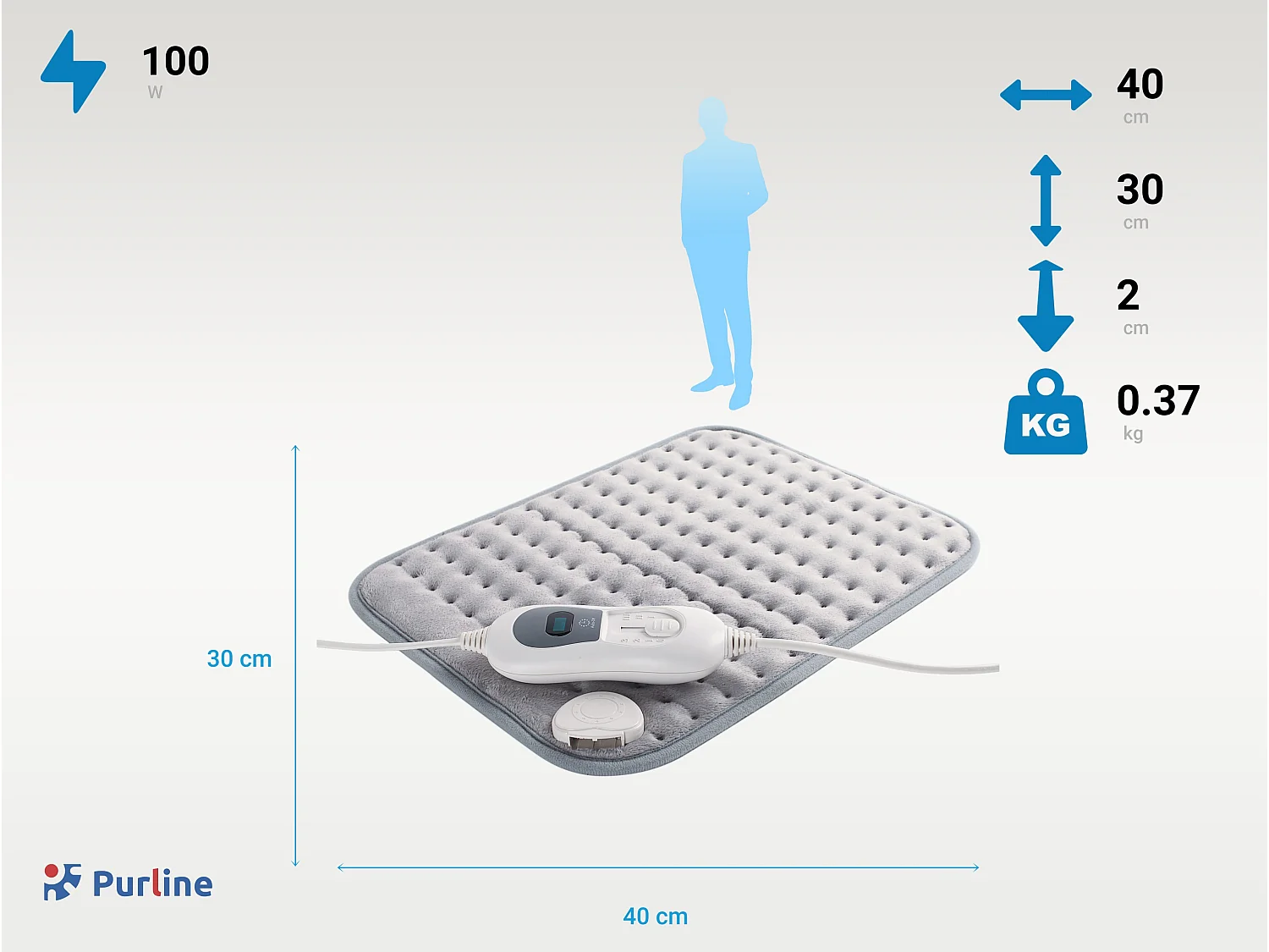 Verwarmingskussen 100W, grijs, gewatteerd, synthetische wol, 30x40cm