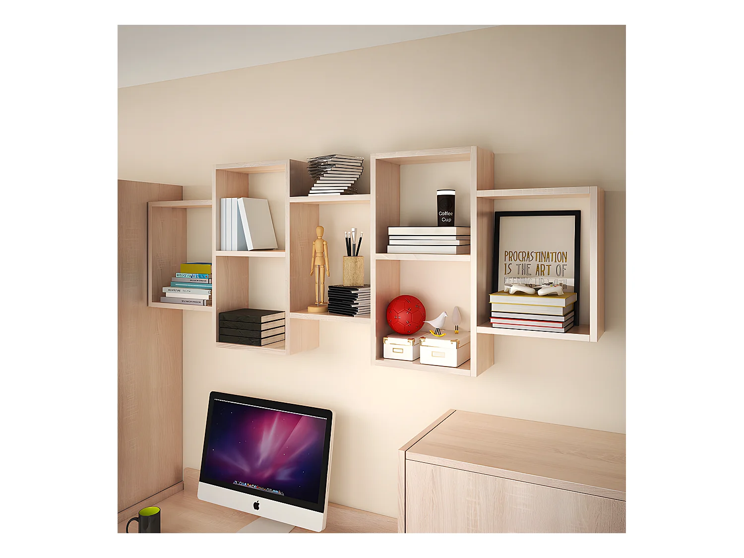 Wandregal mit 7 Fächern- Sonoma Eiche hell - KASSI