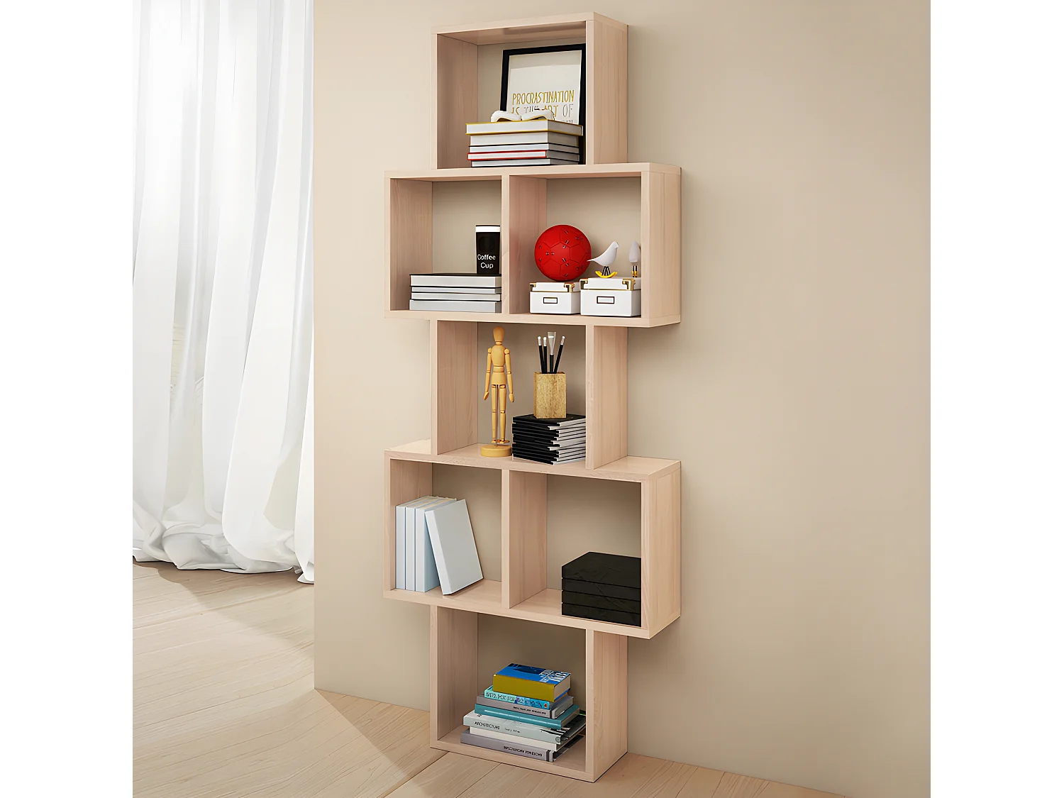 Wandregal mit 7 Fächern- Sonoma Eiche hell - KASSI