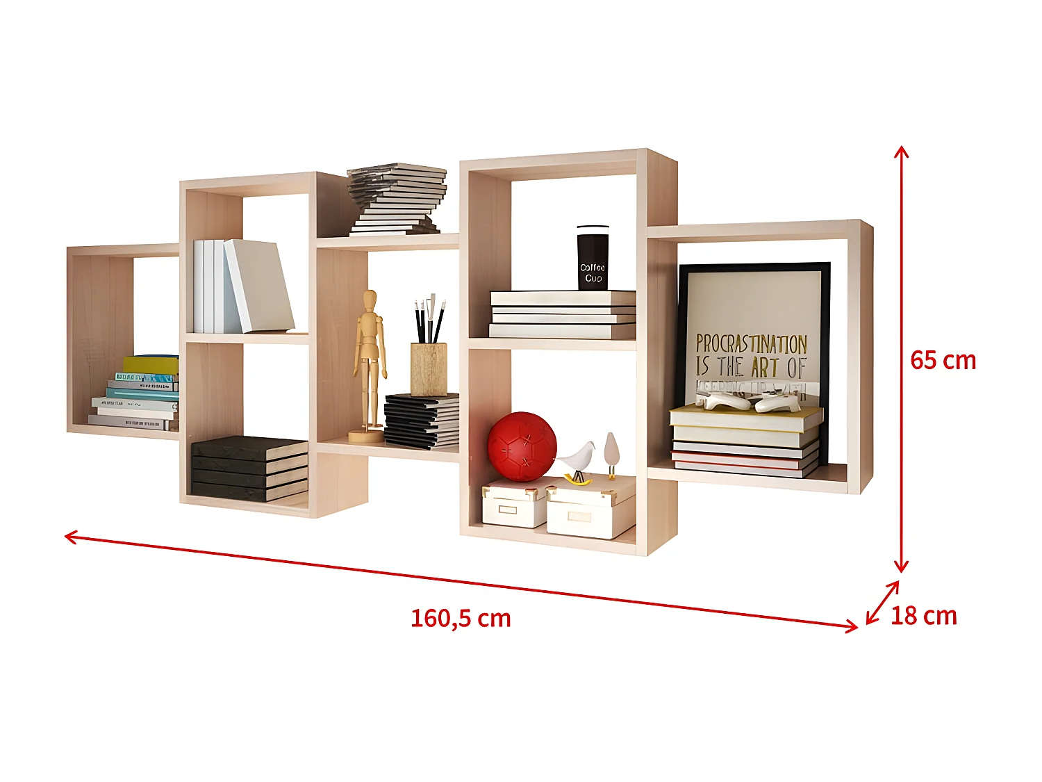 Étagère murale 7 cases - chêne sonoma - KASSI