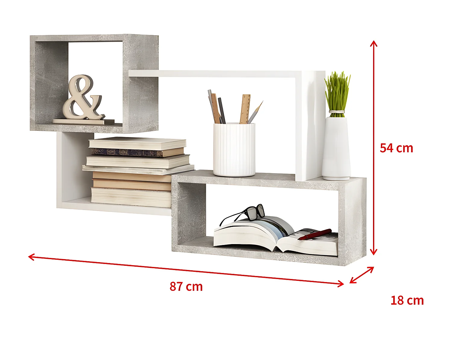 Étagère murale / Étagère asymétrique 3 cases - béton / blanc - KASSI