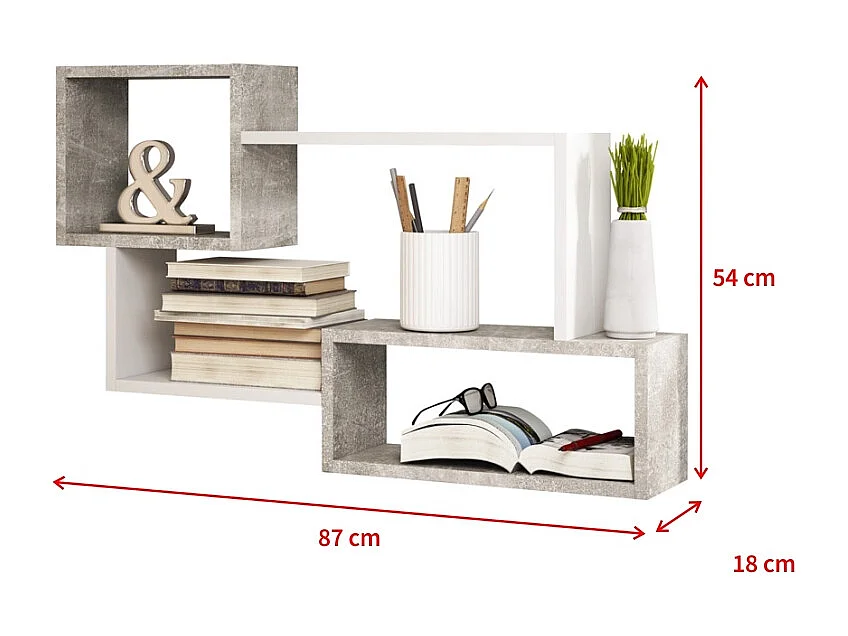 Étagère murale / Étagère asymétrique 3 cases - béton / blanc - KASSI