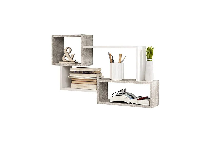 Estante de pared grande - color cemento / blanco mate - ancho 87 cm - KASSI