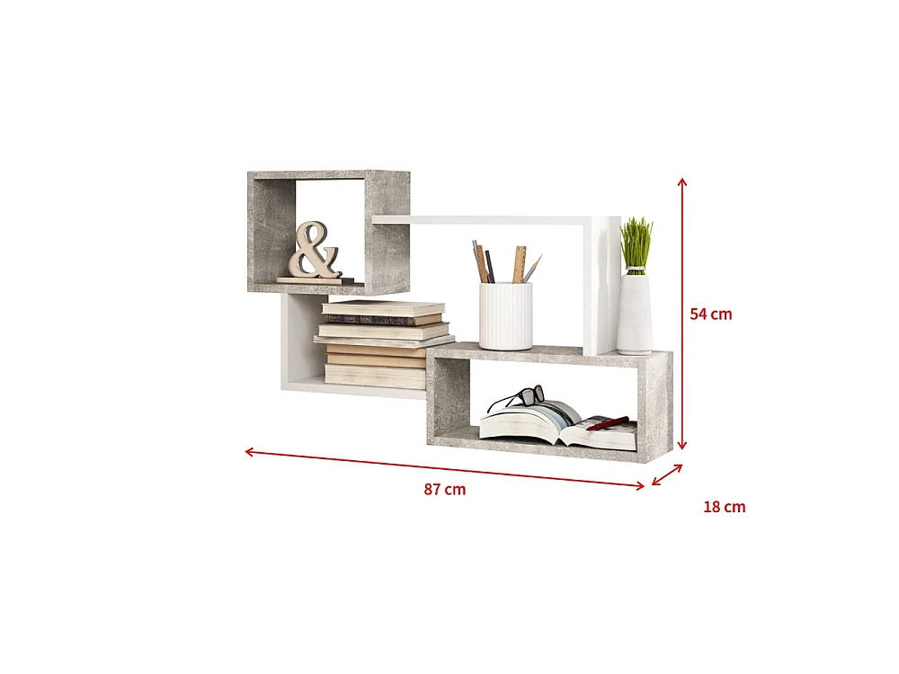 Estante de pared grande - color cemento / blanco mate - ancho 87 cm - KASSI