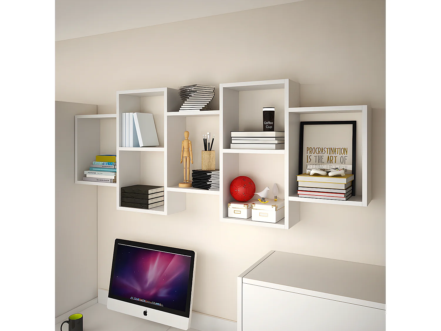 Étagère murale 7 cases - blanc - KASSI