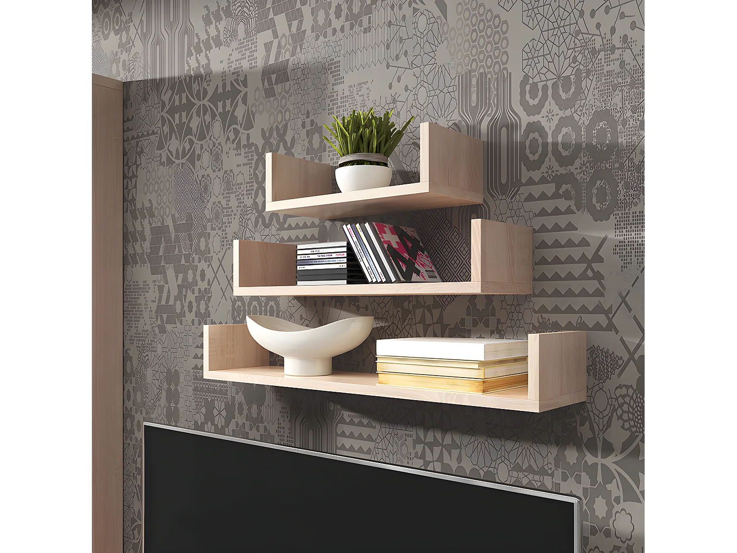 Ensemble de tablettes murales - 80, 60, 40 cm - chêne sonoma - KASSI