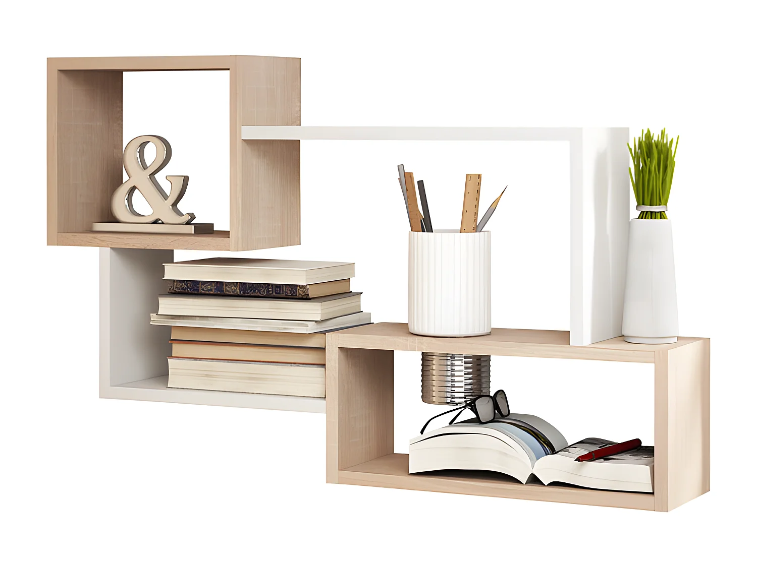 Wandplank / Asymmetrische plank 3 vakken - sonoma eiken / wit - KASSI