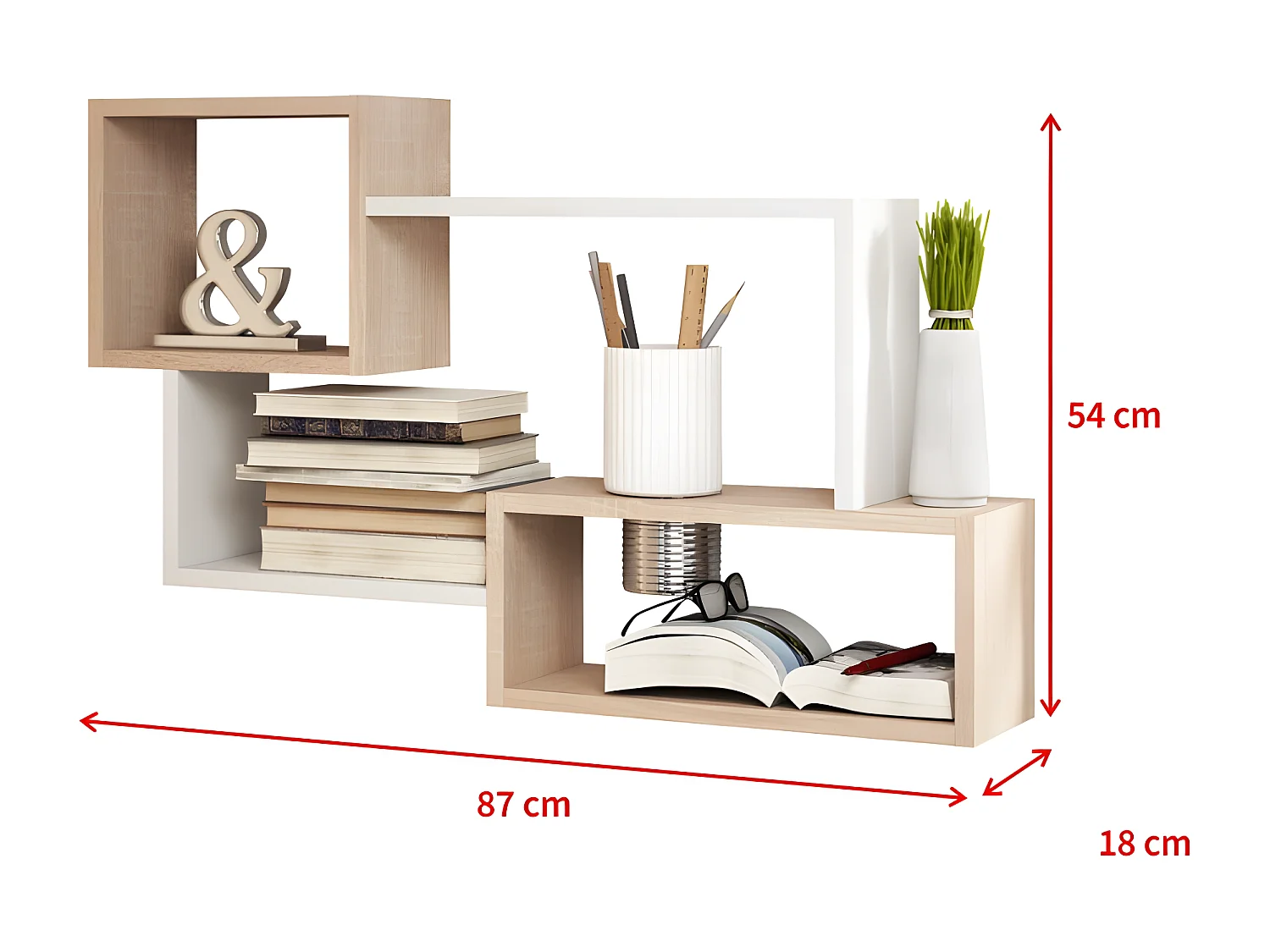 Wandplank / Asymmetrische plank 3 vakken - sonoma eiken / wit - KASSI