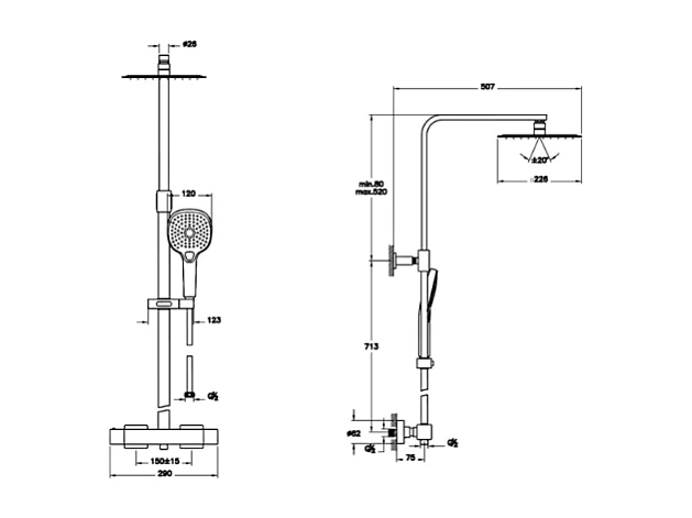 Colonne de douche VITRA Aquaheat Bliss S 230
