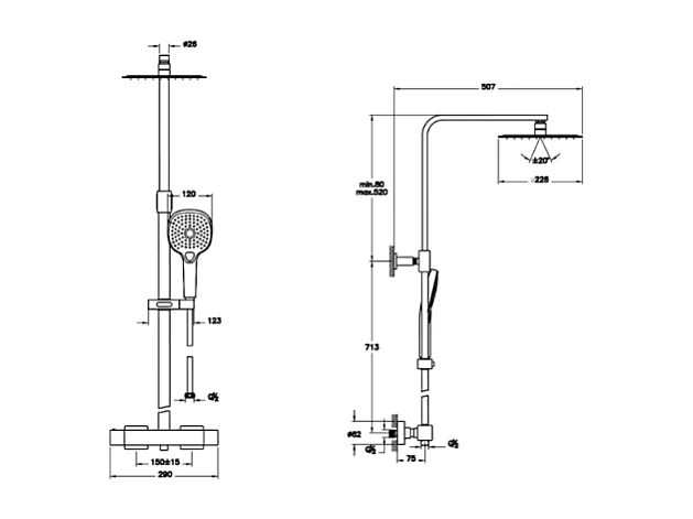 Colonne de douche VITRA Aquaheat Bliss S 230