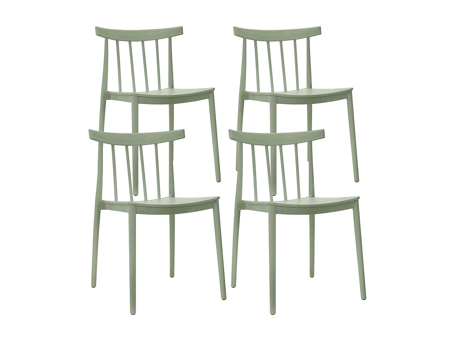 Set van 4 salie groene plastic terrasstoelen