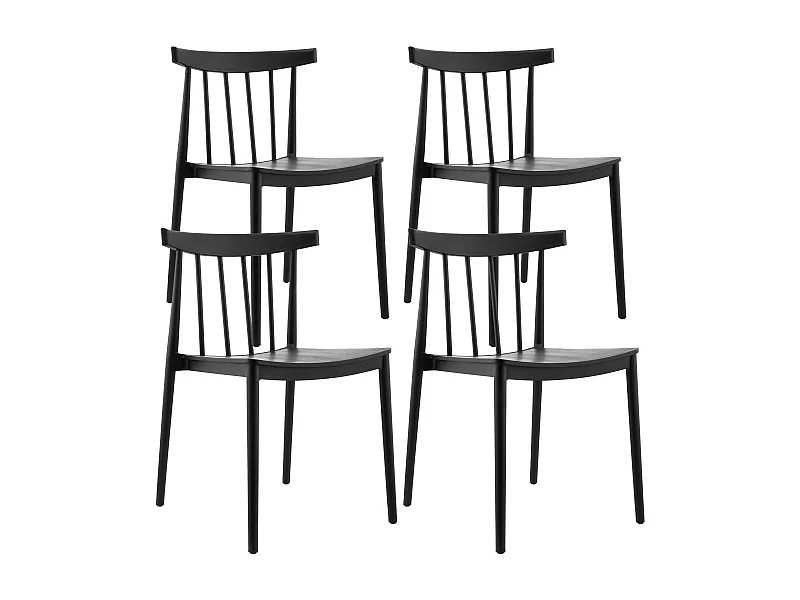 Lot de 4 chaises de terrasse noires en plastique