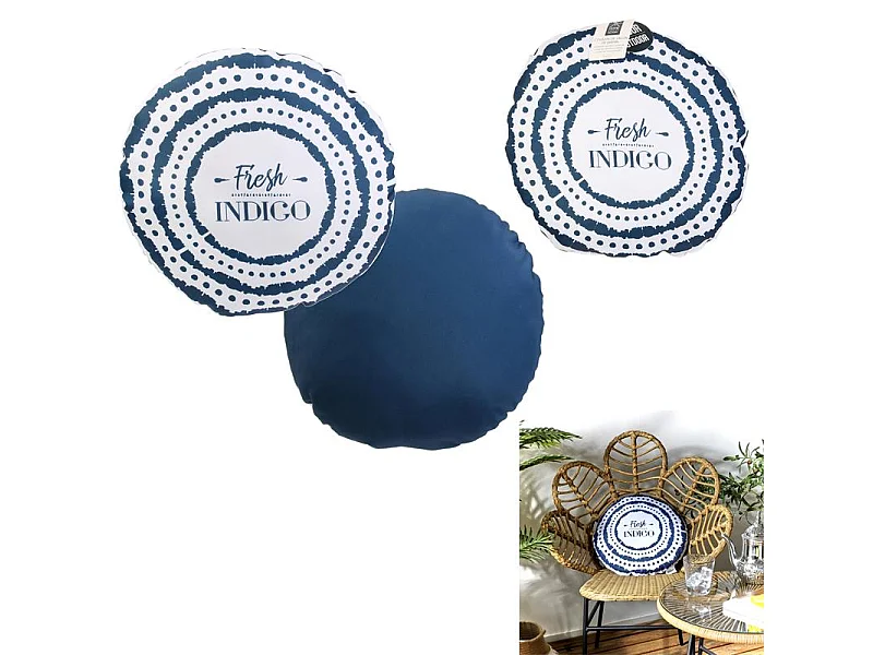 Coussin Déco d'Extérieur Rond "Indigo" 40cm Bleu