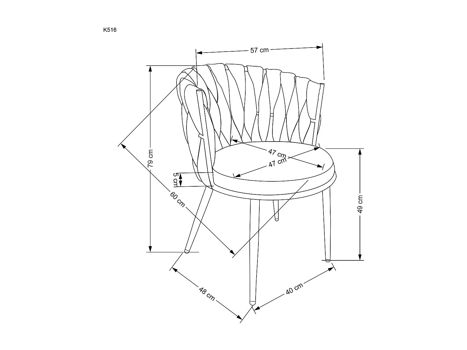 Chaise K516/Tissu&Métal/Orange
