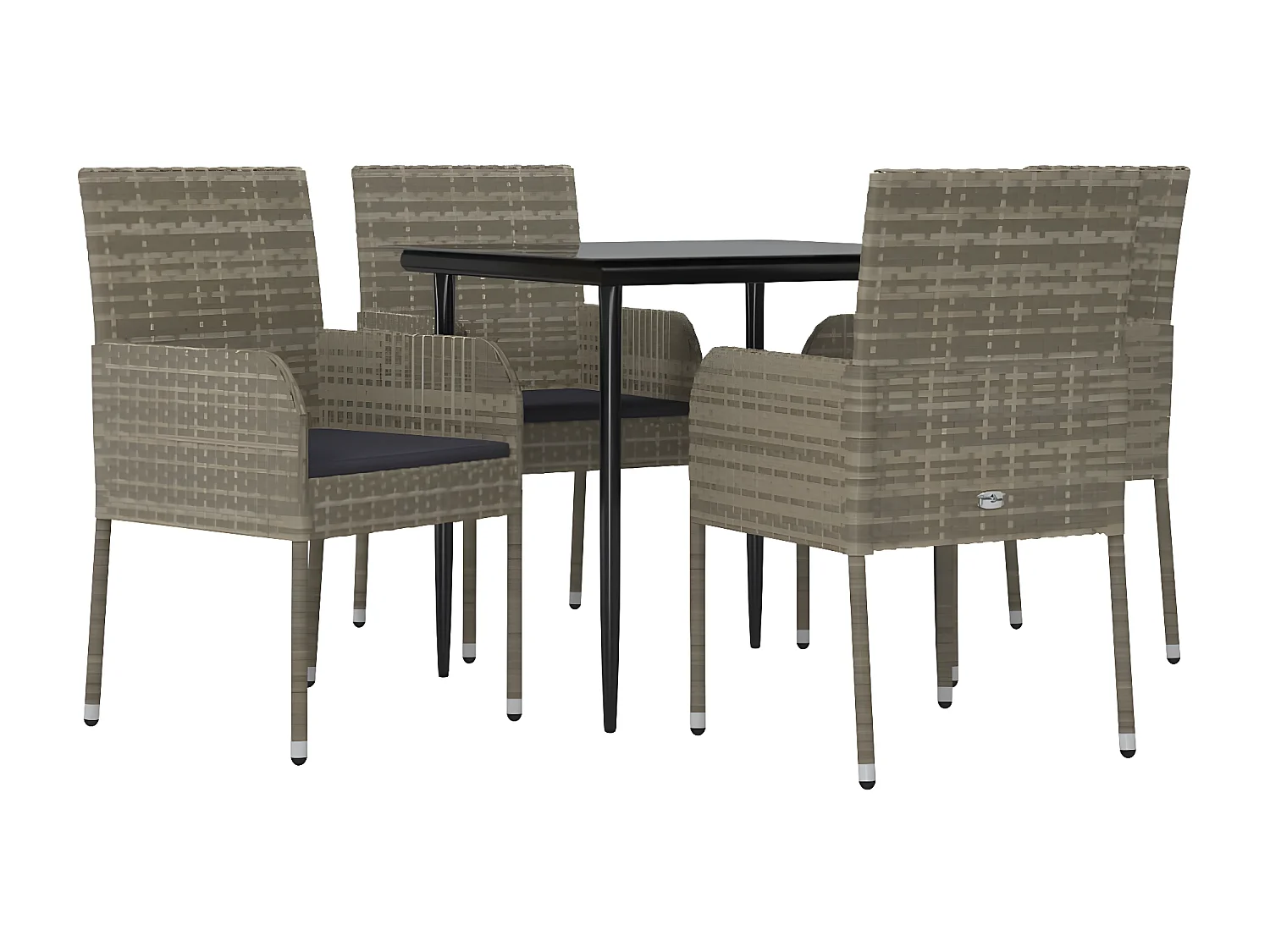 5 pcs conjunto jantar jardim c/ almofadões vime PE preto/cinza PT915584