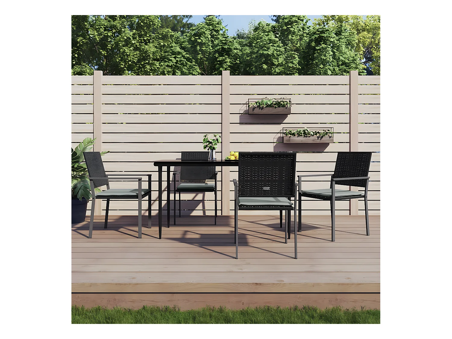 Ensemble à manger de jardin 5 pcs coussins résine tressée acier GFDF47965