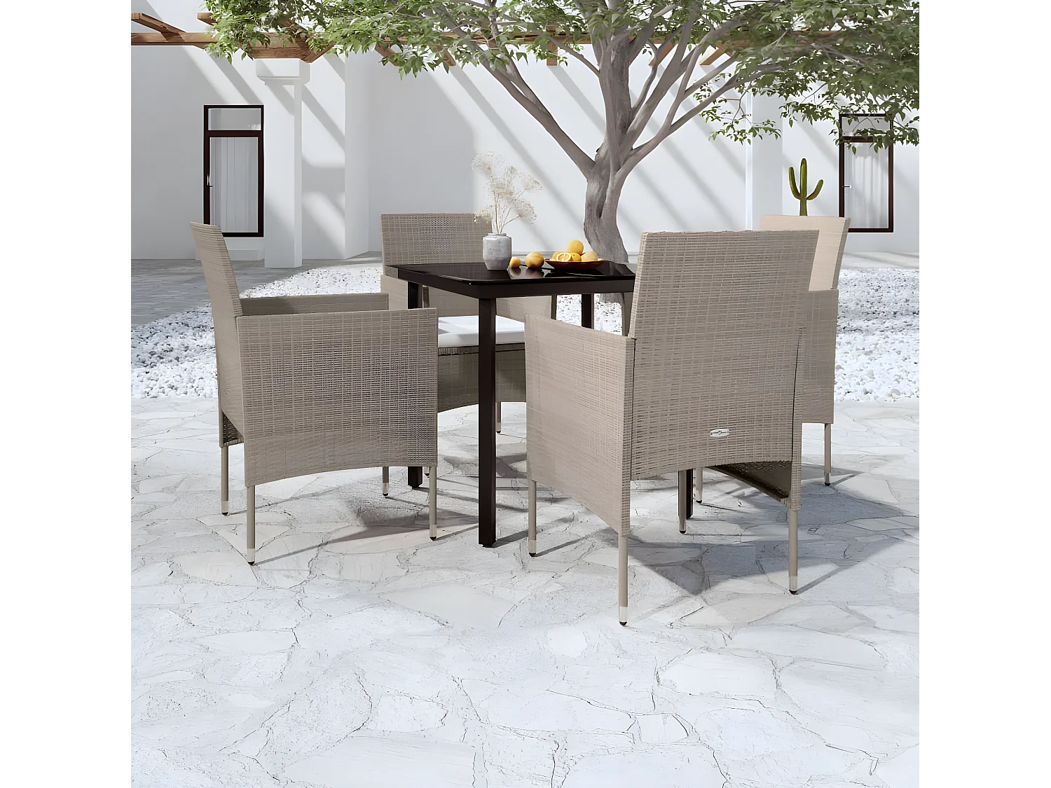 Ensemble à manger de jardin coussins 5 pcs Beige/noir GFDF67021