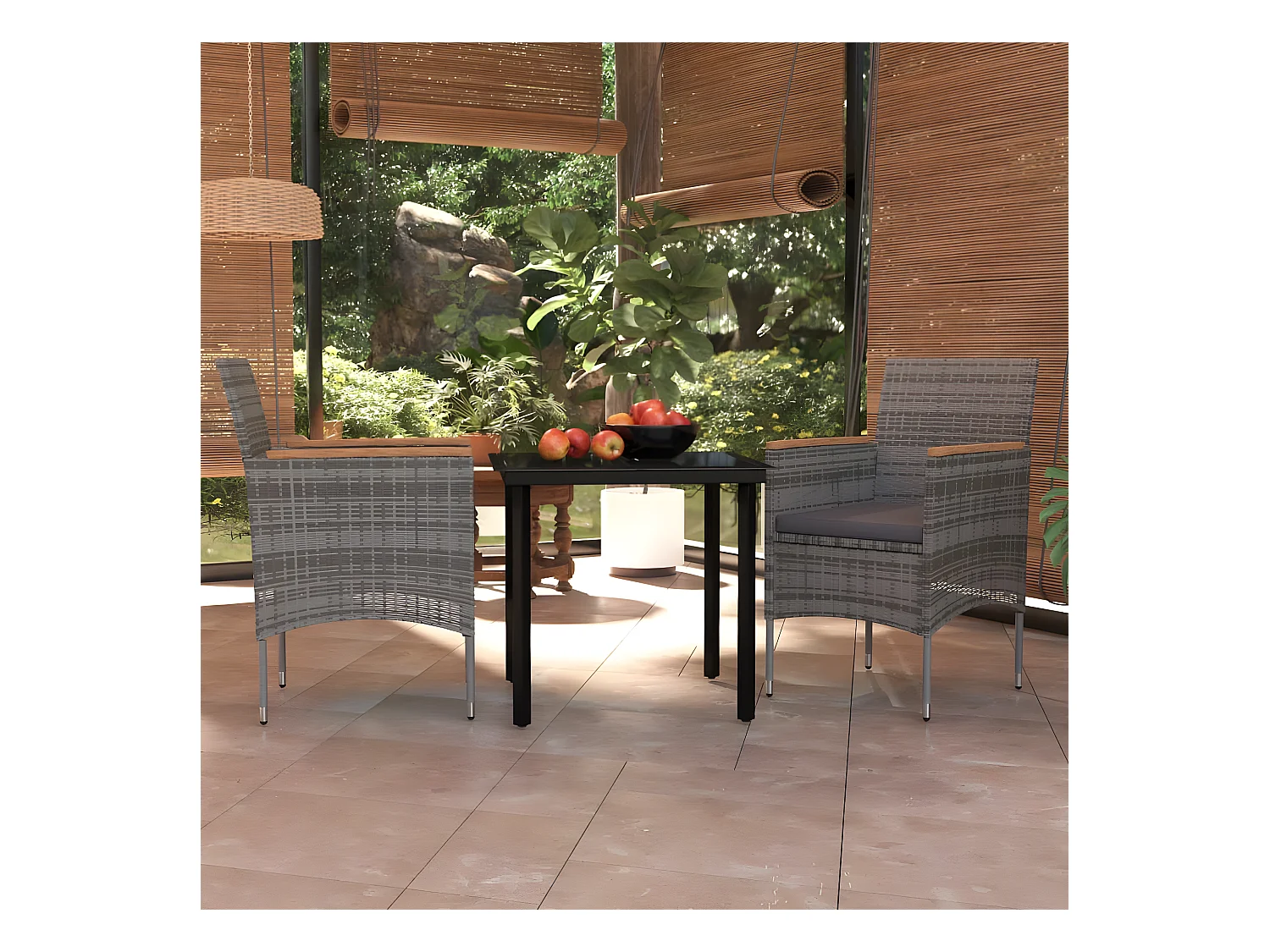 Salle à manger de jardin avec coussins 3 pcs Gris et noir GFDF57177