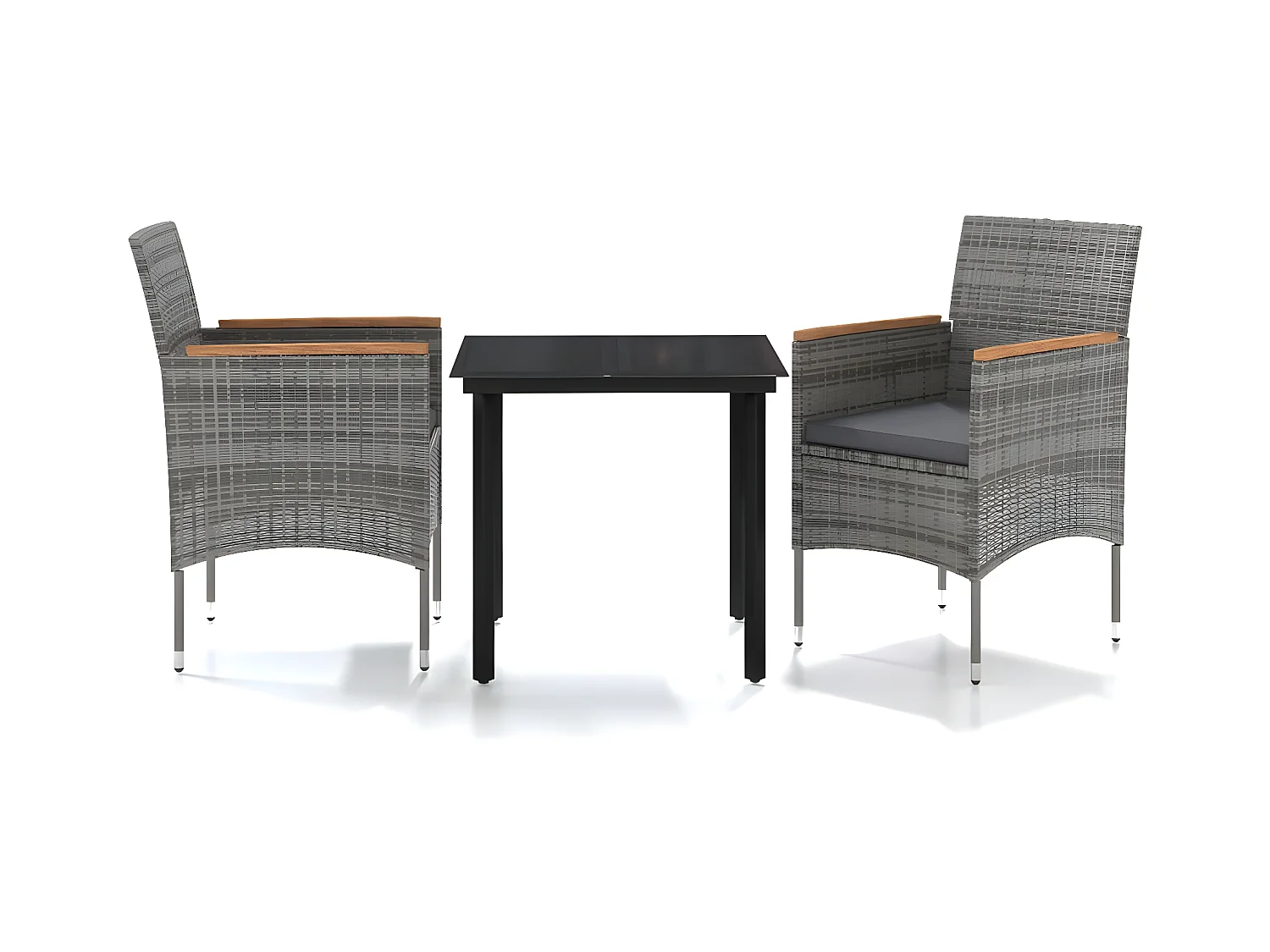 3-tlg. Garten-Essgruppe,Gartensitzgruppe mit Auflagen Grau und Schwarz -gkd71809
