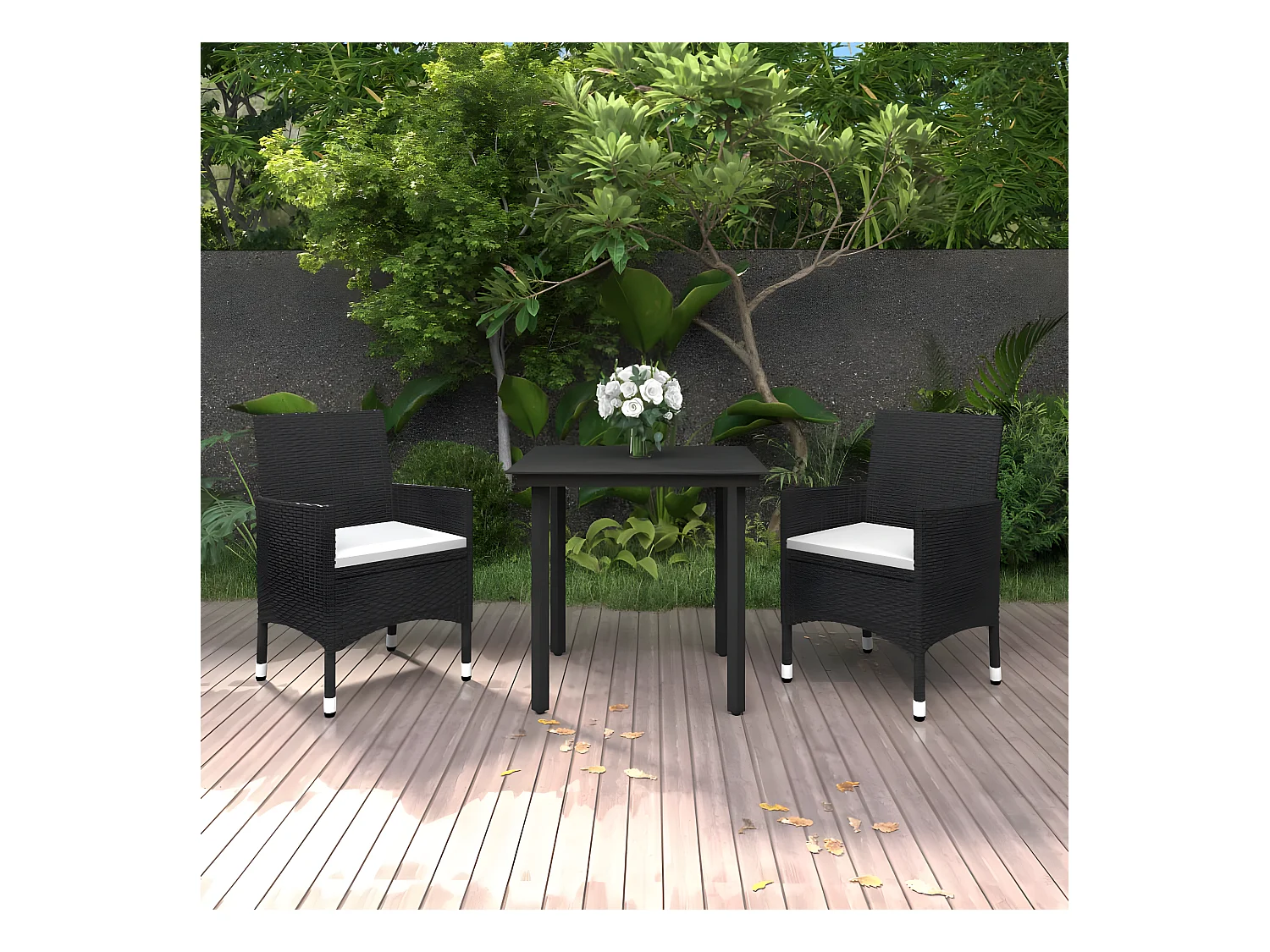 Salle à manger de jardin coussins 3 pcs Résine tressée Verre BE11737