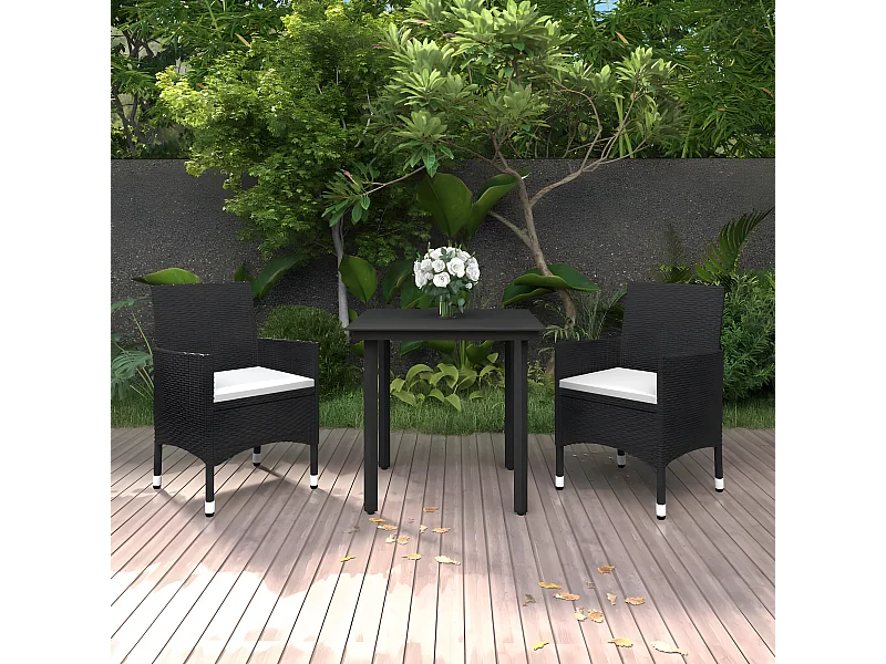 Salle à manger de jardin coussins 3 pcs Résine tressée Verre BE11737