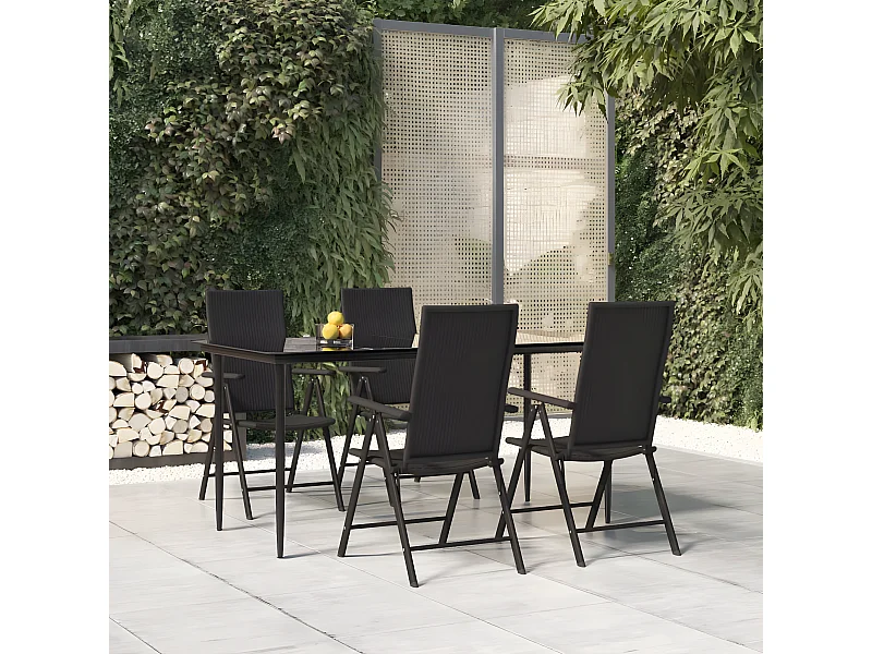 5-tlg. Garten-Essgruppe,Gartensitzgruppe Schwarz Poly Rattan -gkd16138