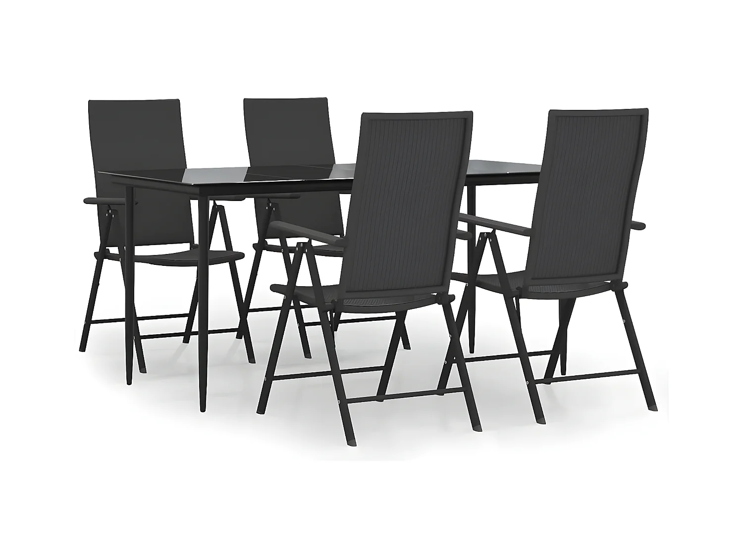 5-tlg. Garten-Essgruppe,Gartensitzgruppe Schwarz Poly Rattan -gkd16138