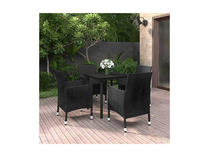 5-tlg. Garten-Essgruppe,Gartensitzgruppe mit Auflagen Poly Rattan und Glas -gkd15808