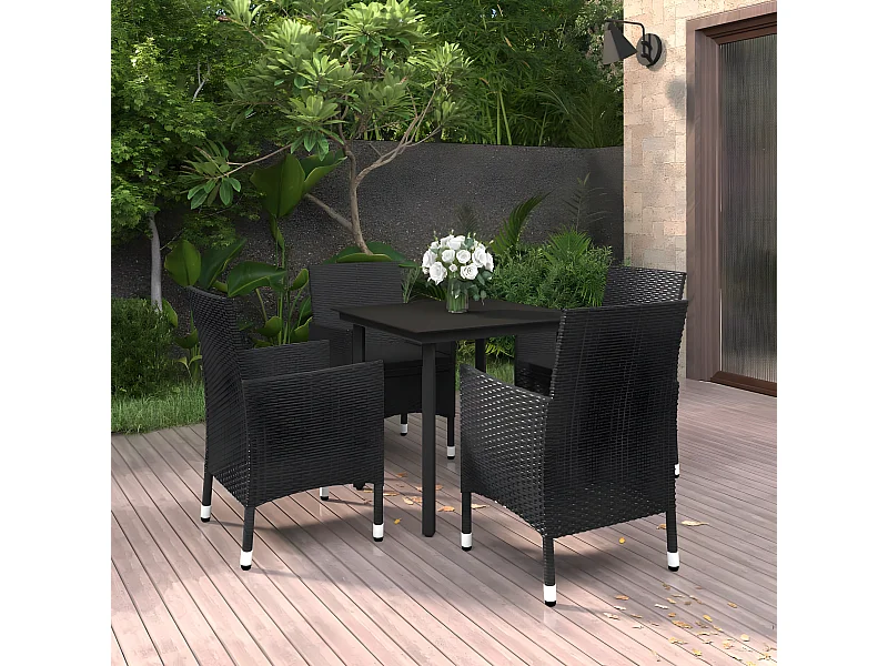 5-tlg. Garten-Essgruppe,Gartensitzgruppe mit Auflagen Poly Rattan und Glas -gkd15808