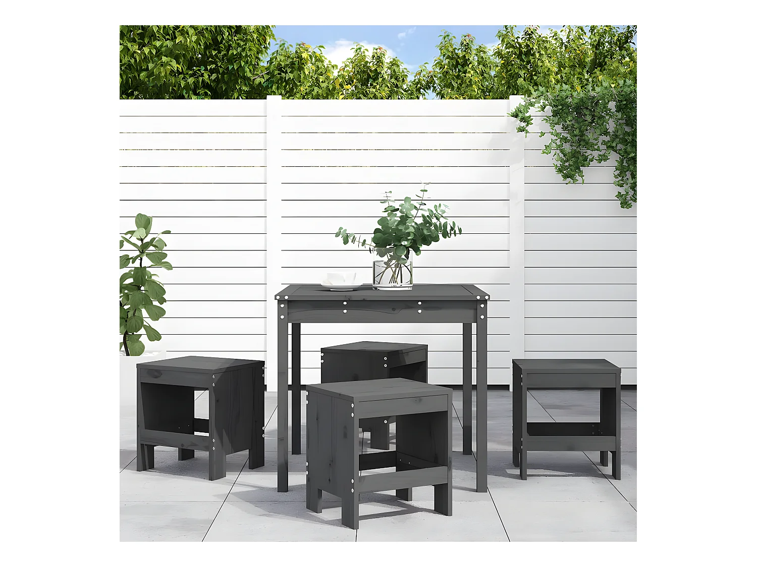 Ensemble à manger de jardin 5pcs gris bois massif de pin BE65377