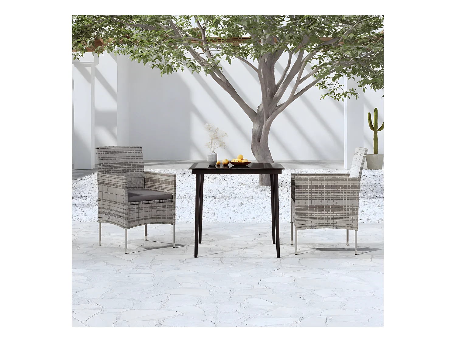 Ensemble de salle à manger de jardin et coussins 3pcs Gris/noir BE12499