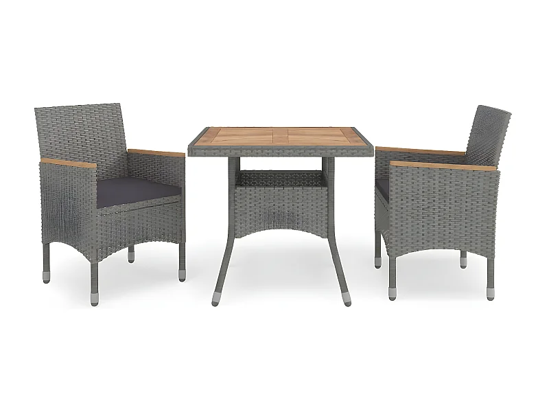 Ensemble à dîner de jardin 3 pcs Gris Résine tressée et acacia GFDF18115