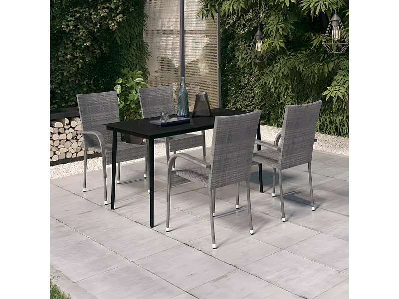 5-tlg. Garten-Essgruppe,Gartensitzgruppe Grau und Schwarz -gkd48706