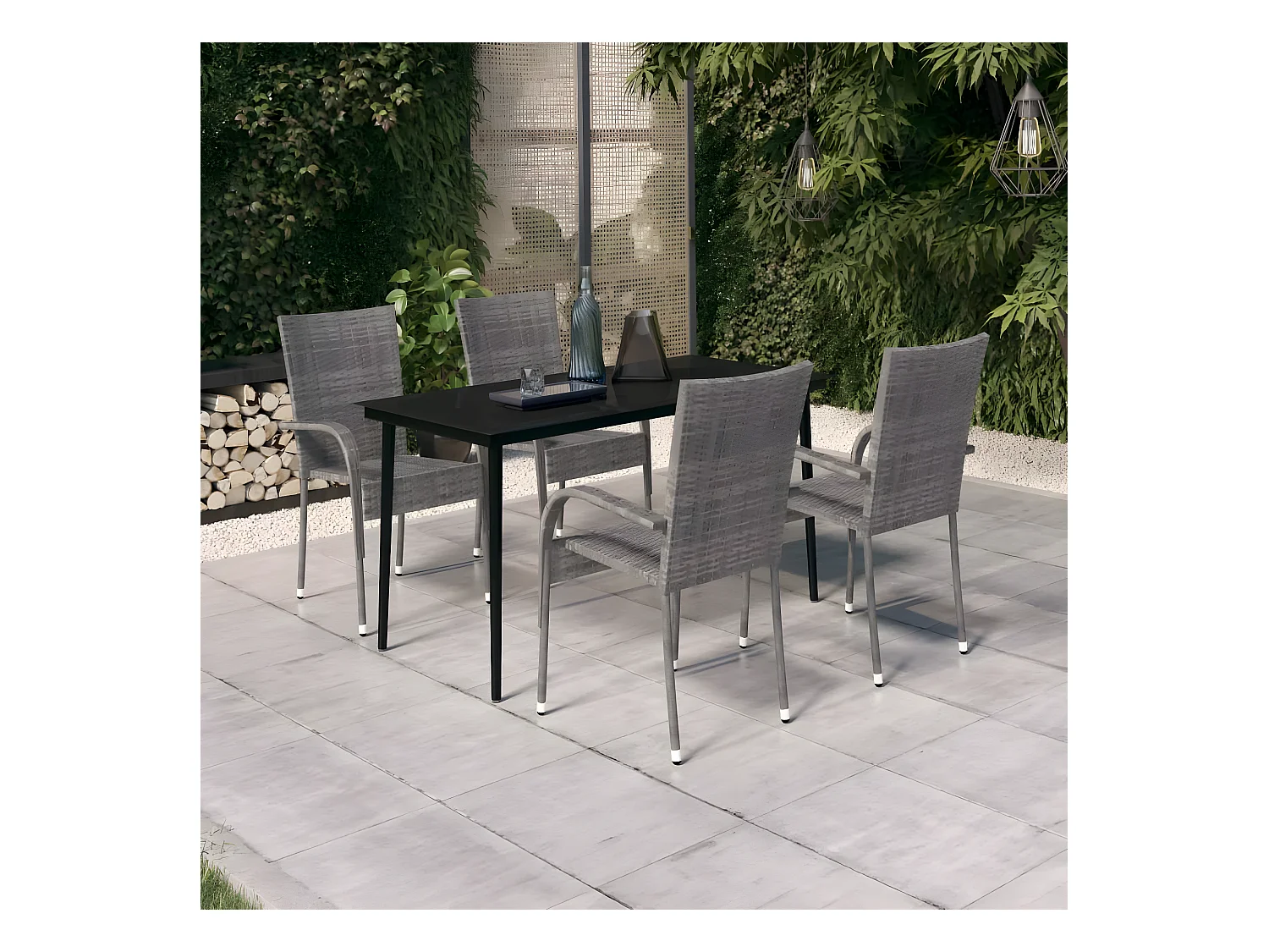 Ensemble de salle à manger de jardin 5 pcs Gris et noir GFDF38423