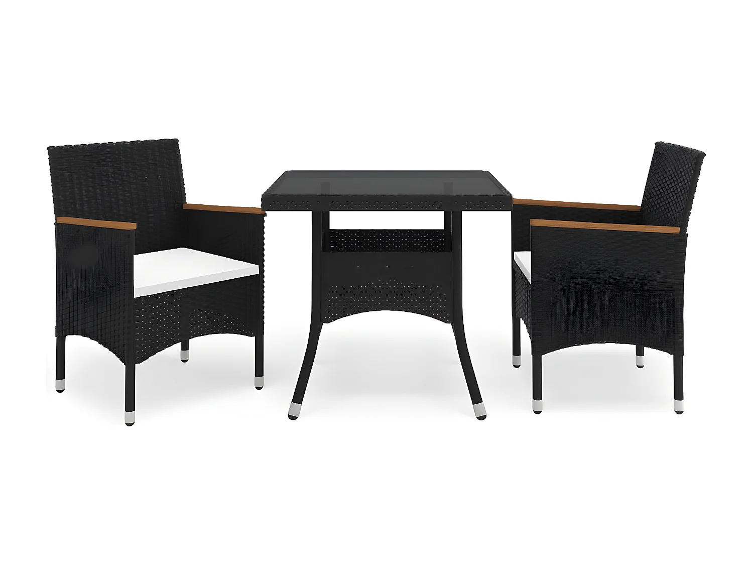 Comedor de jardín 3 piezas ratán sintético negro y acacia  YOE87854