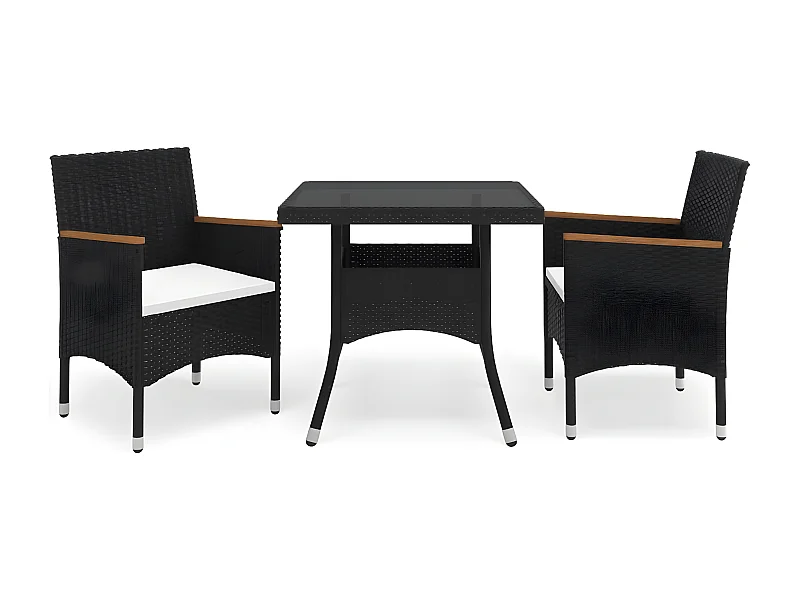 Comedor de jardín 3 piezas ratán sintético negro y acacia  YOE87854