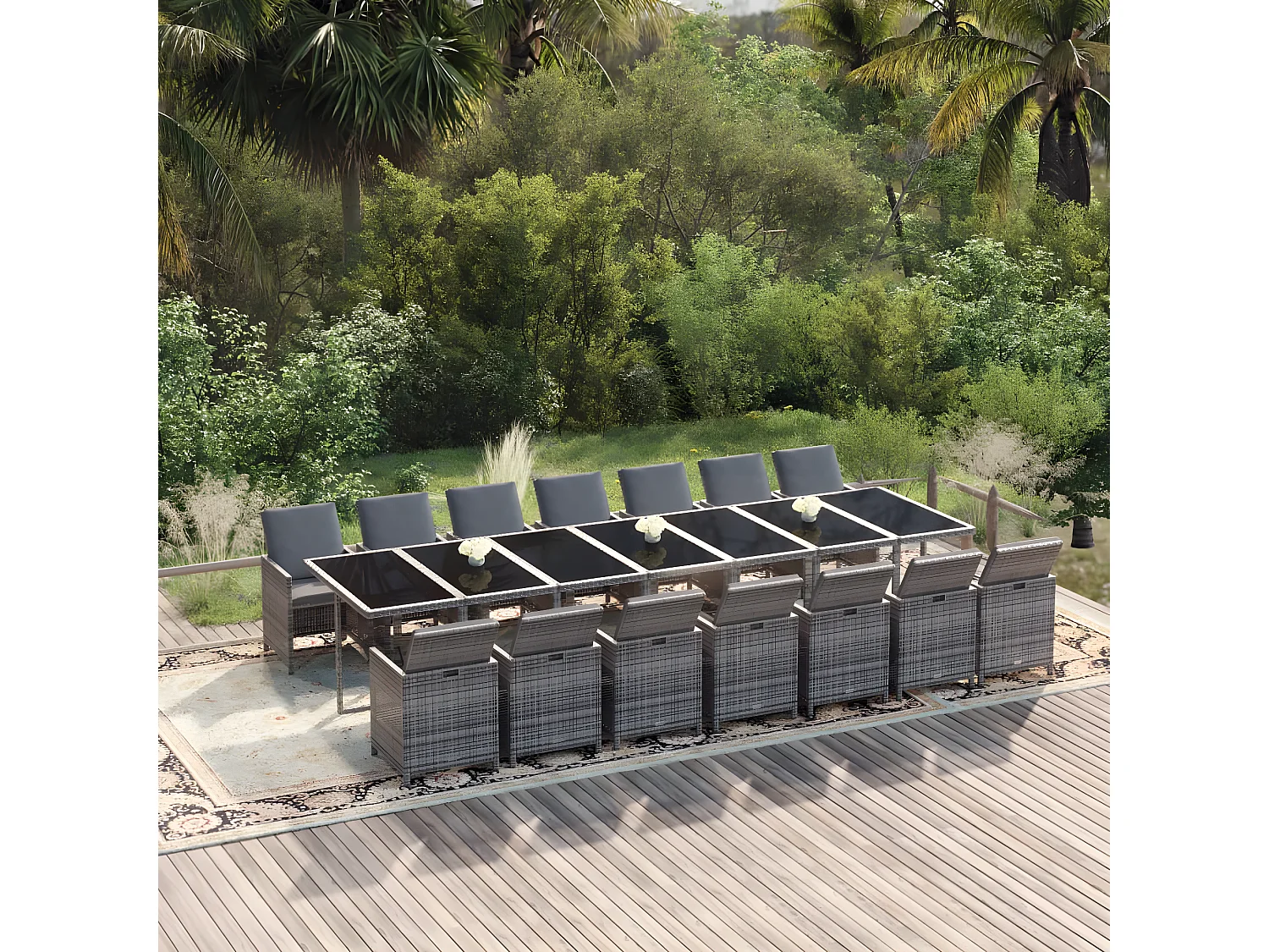 Ensemble à dîner de jardin coussins 15 pcs Résine tressée Gris BE42647