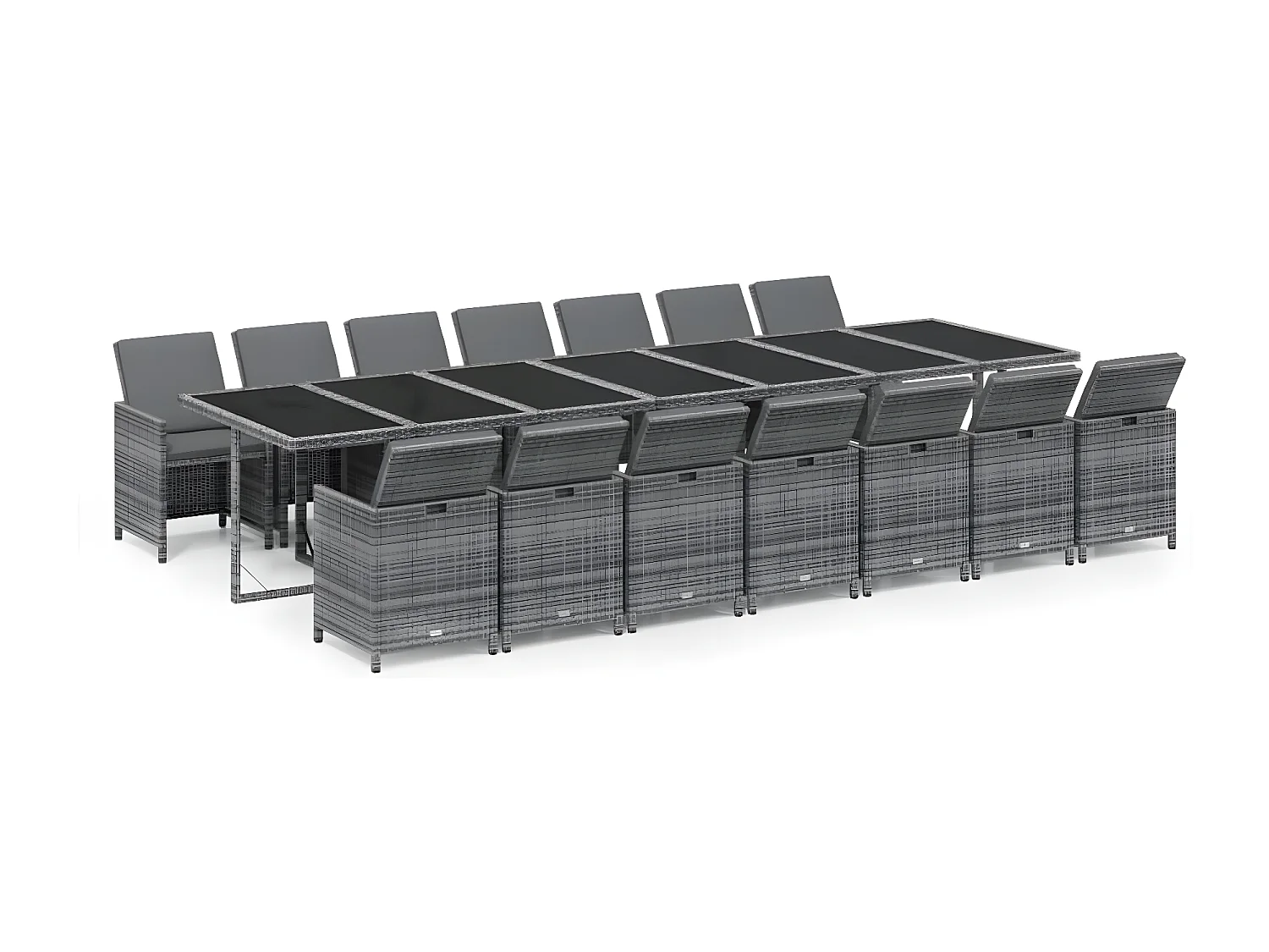 Ensemble à dîner de jardin coussins 15 pcs Résine tressée Gris BE42647