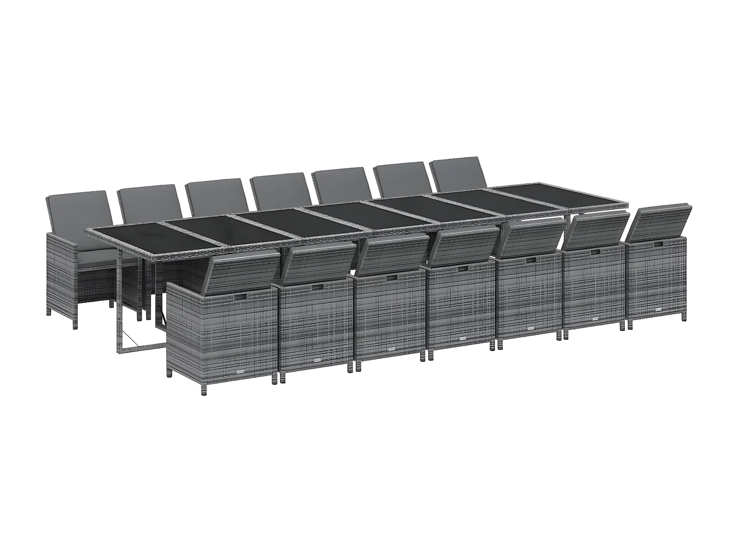 Ensemble à dîner de jardin coussins 15 pcs Résine tressée Gris BE42647