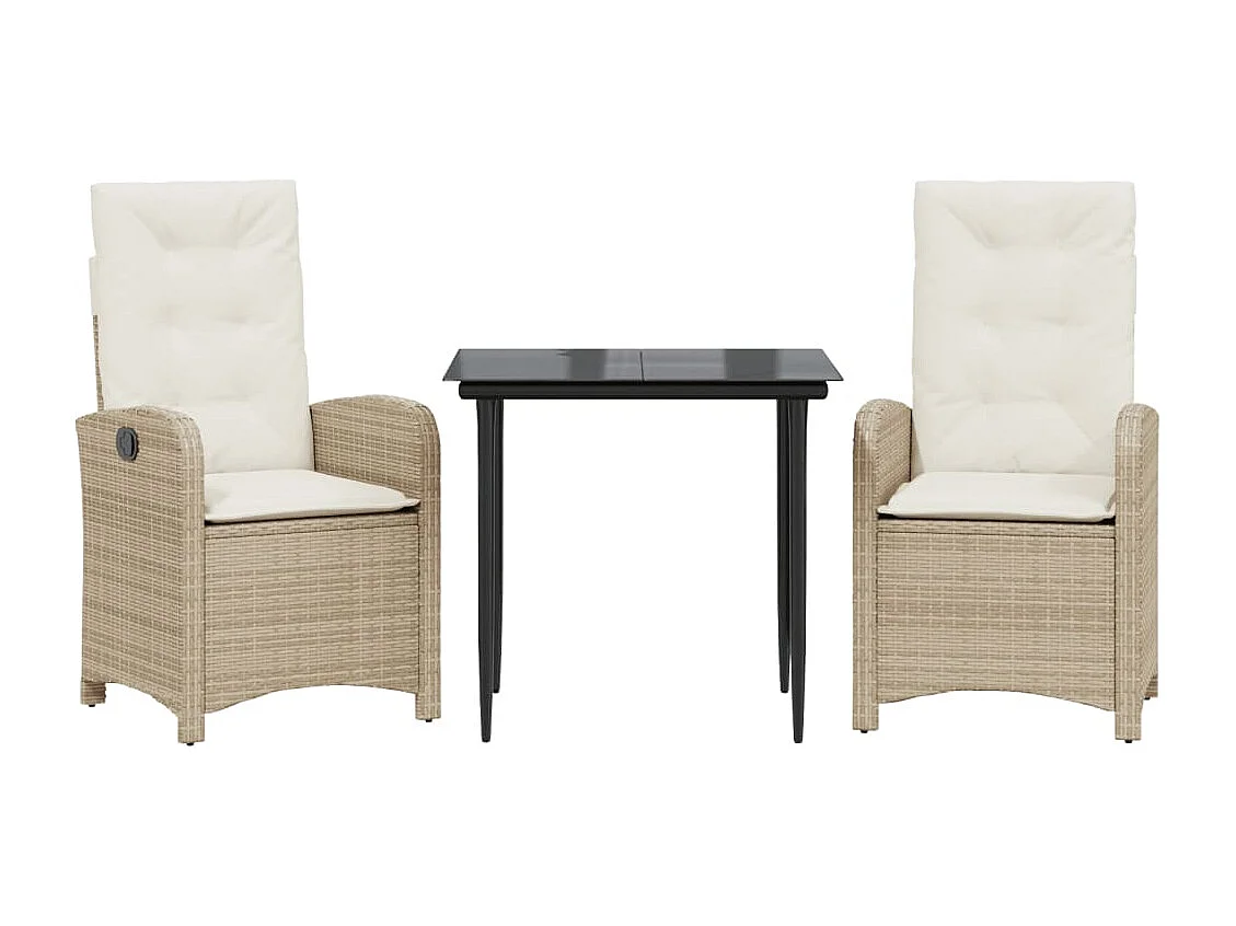 Comedor de jardín 3 pzas con cojines ratán sintético beige YOE41259