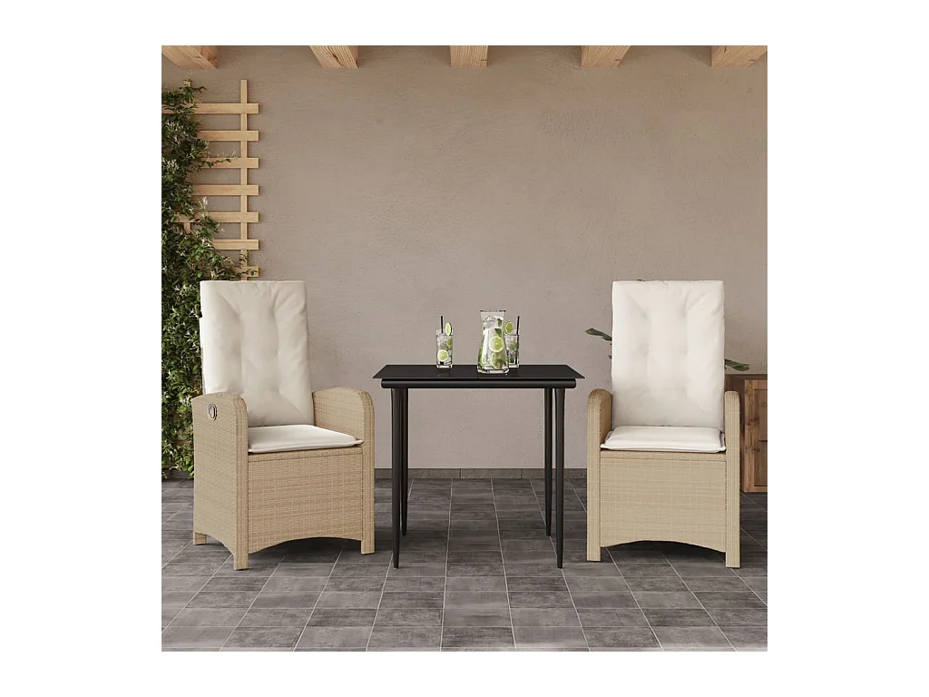 Ensemble à manger de jardin et coussins 3 pcs Beige poly rotin BE67103