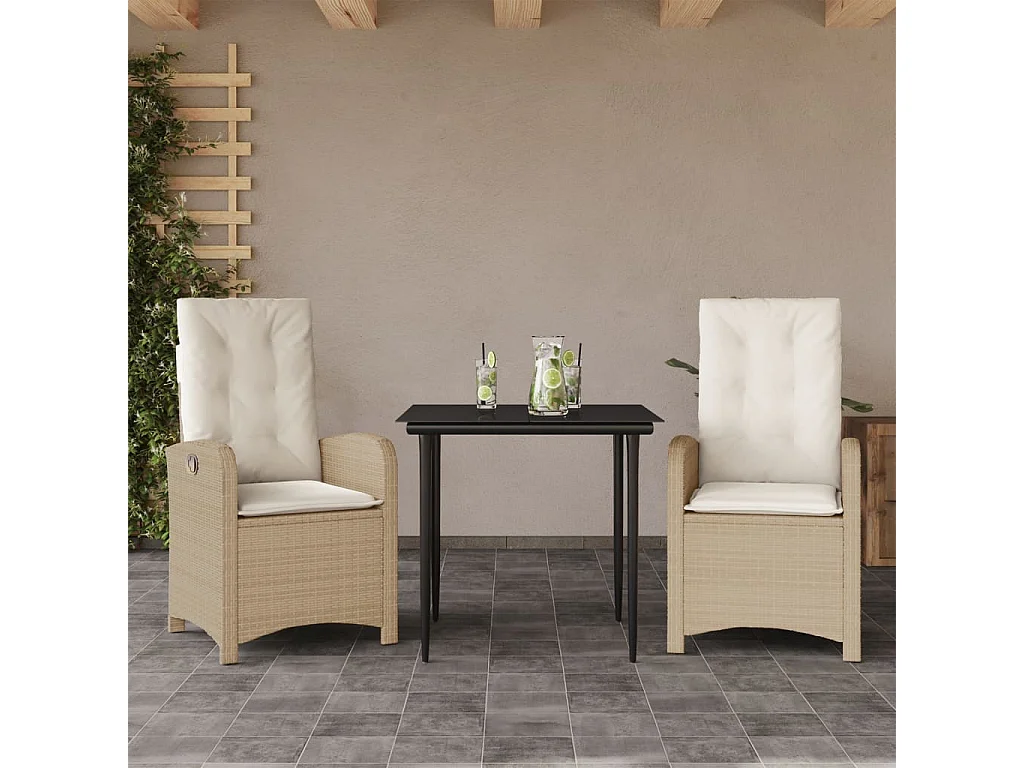 Ensemble à manger de jardin et coussins 3 pcs Beige poly rotin BE67103