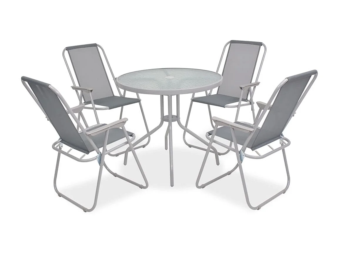 Salle à manger de jardin 6 pcs Acier et textilène Gris BE53891