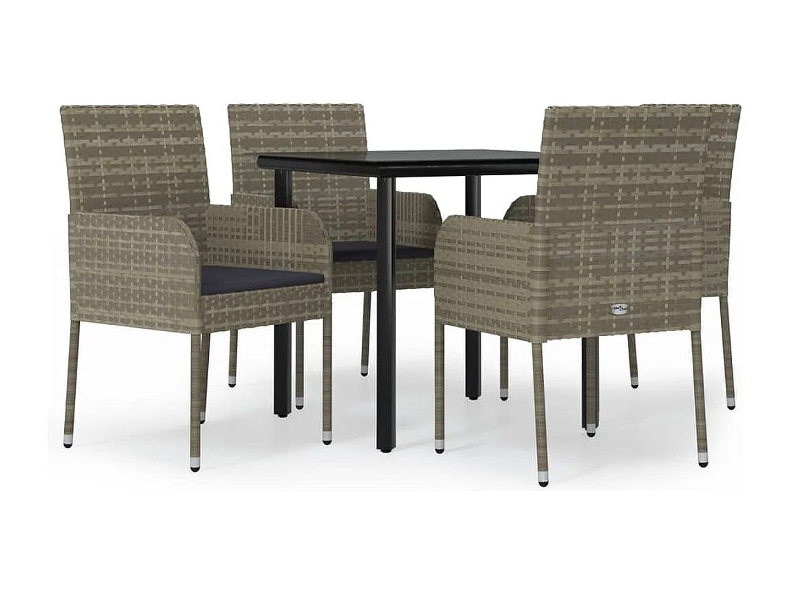 Ensemble à manger de jardin coussins 5 pcs noir et gris BE24846