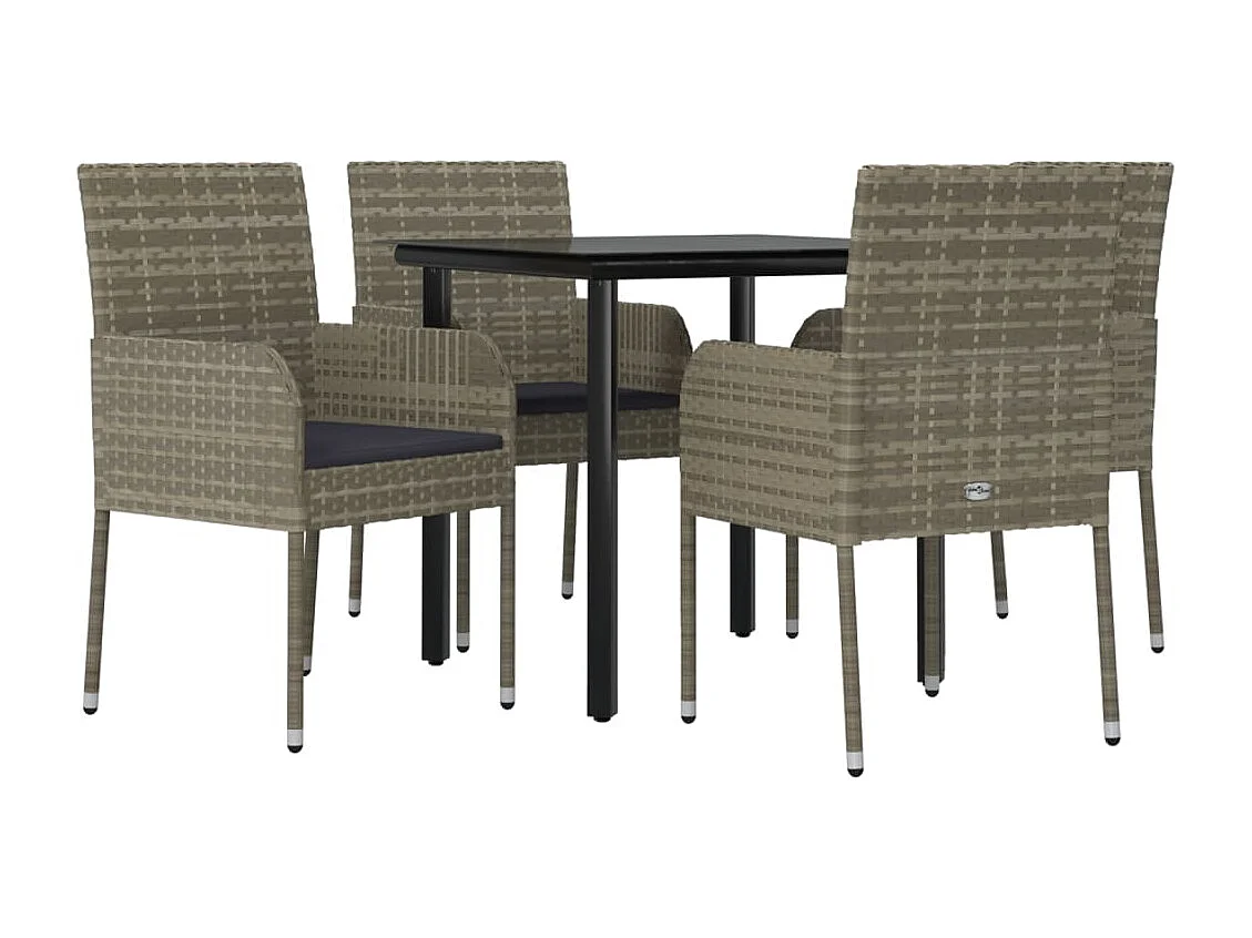 Ensemble à manger de jardin coussins 5 pcs noir et gris BE24846