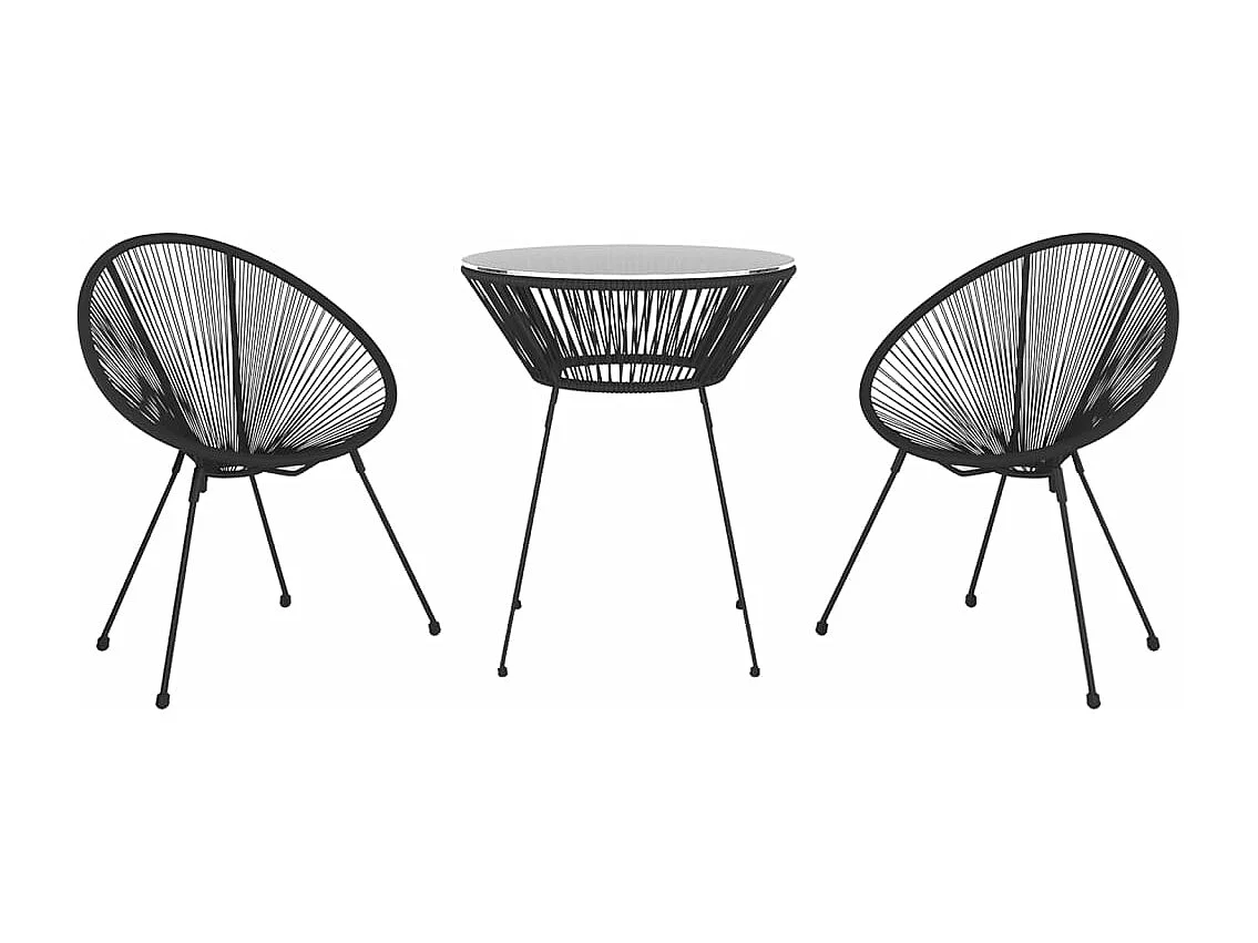 Ensemble à dîner d'extérieur 3 pcs Rotin PVC Noir BE32681