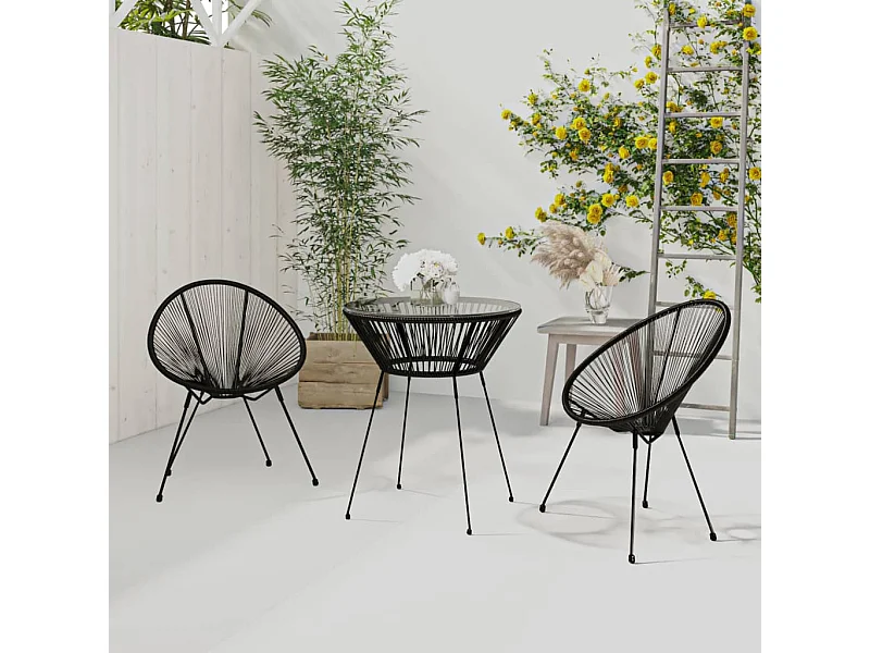 3-delige Tuinset PVC-rattan zwart NL319471