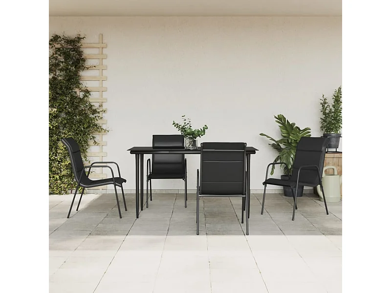 Ensemble à manger de jardin 5 pcs noir textilène et acier GFDF72230