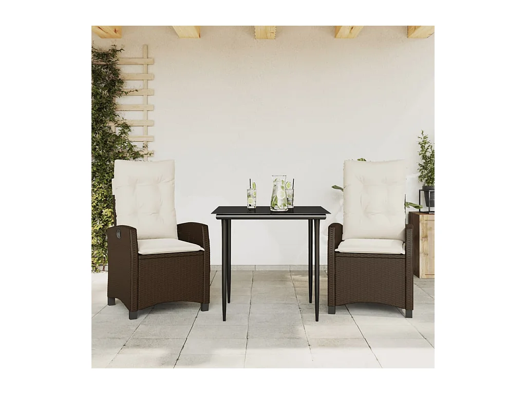 Ensemble à manger de jardin 3 pcs et coussins marron poly rotin BE59824