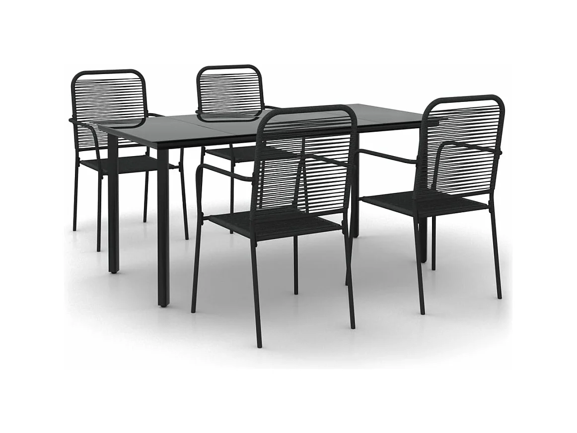 Ensemble à manger de jardin 5 pcs Noir Corde de coton et acier BE36637